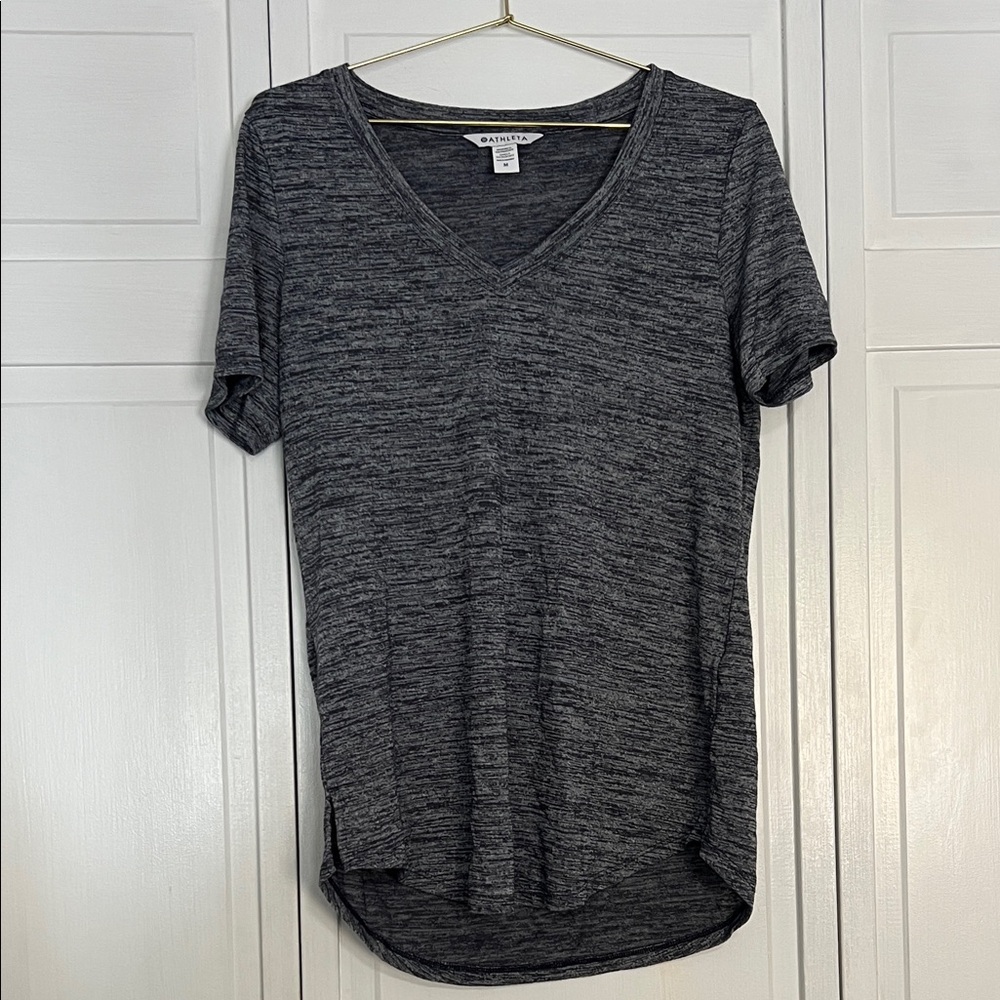 Athleta Heathered Charcoal V-Neck Short Sleeve Tee